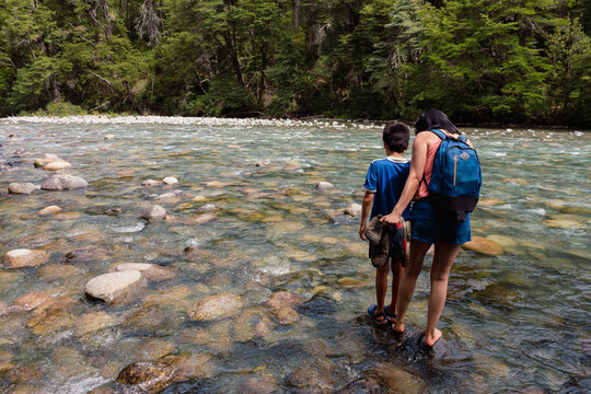 Beginning to cross a cold river