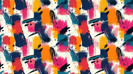 Fototapeta premium Seamless abstract pattern featuring brushed paint strokes in vibrant colors ideal for digital backgrounds and textile designs