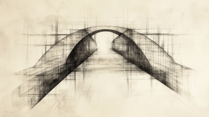 A creative abstraction of a bridge showcasing unique geometrical lines that represent modern structural design. Generative AI