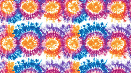 Vibrant tie dye shirt seamless pattern featuring a bright and artistic fabric design with shibori elements on a white background