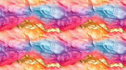 Obraz premium Colorful seamless pattern featuring crumpled oil paint and gold shibori designs perfect for fashion or textile applications