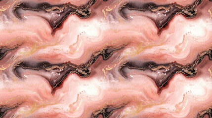 Obraz premium Seamless pattern of marbled liquid surface with pink and brown ink paint textures perfect for modern interior design and textile applications