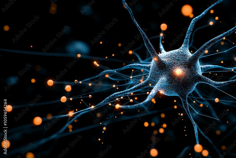 Poster this image captures a single neuron in precise detail, illustrating its complex network of connectio