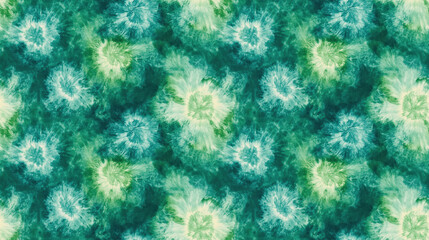 Fototapeta premium Seamless green tie dye pattern with soft cyan accents perfect for boho themed textiles and holiday decorations
