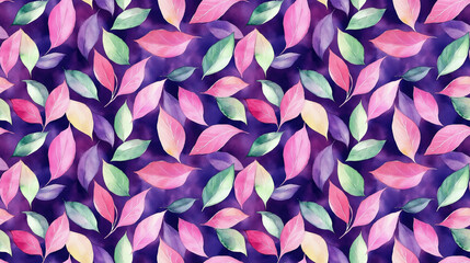 Seamless watercolor pattern featuring pink green and cream colors against a purple background ideal for fabric design and home decor