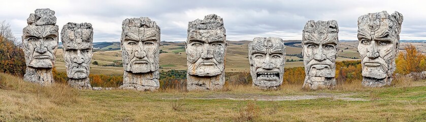 Obraz premium Majestic Stone Guardians in a Serene Landscape