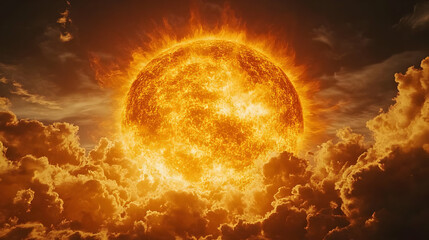 Obraz premium Fiery Sun Rising Through Clouds - Digital Illustration