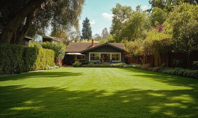 Fototapeta premium Newly mowed lawn in a residential yard