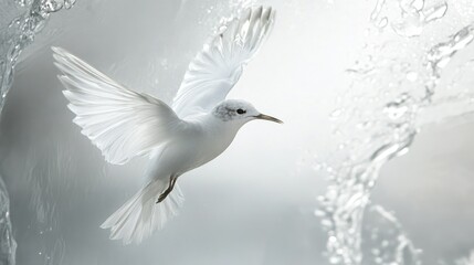 Fototapeta premium Elegant White Bird in Mid-Flight Above Water Surface
