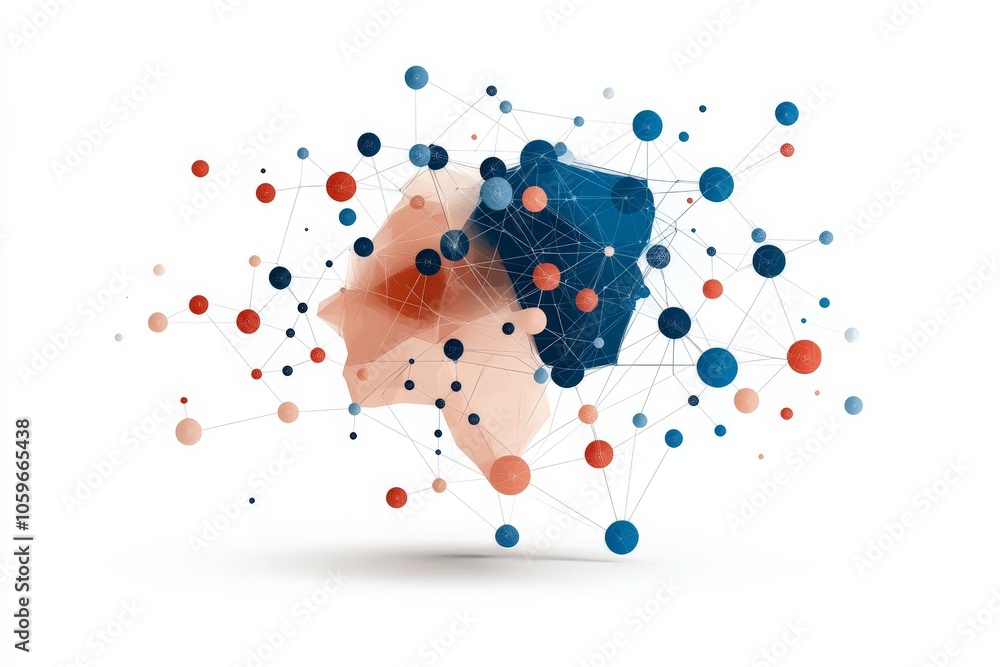 Poster a complex abstract network of colorful spheres and interconnecting lines symbolizes communication an
