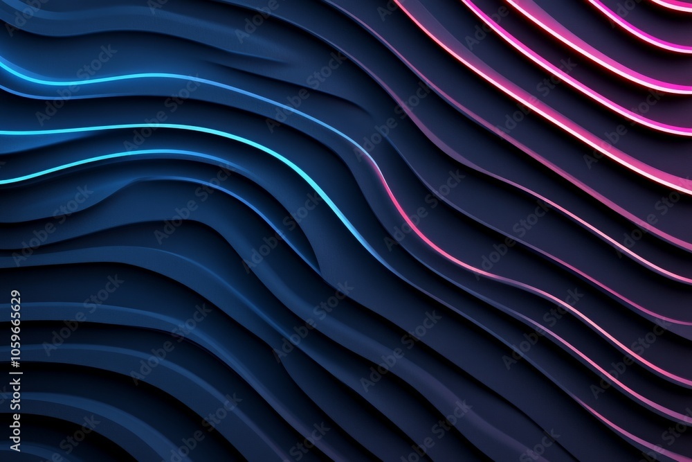 Poster an abstract composition of dark flowing waves layered with contrasting light contours, creating a dy