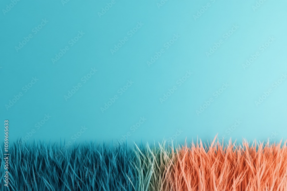 Poster an artistic image displaying gradient grass blades transitioning from blue to coral, capturing the f