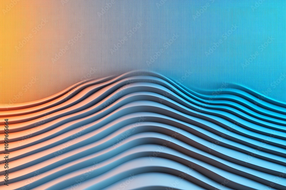 Poster illustration of an abstract wave featuring orange to blue gradient highlights, suggesting motion and