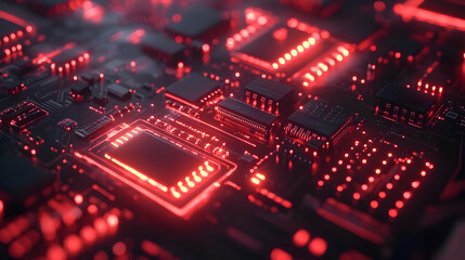 Obraz premium Red Glowing Circuit Board 3D Illustration