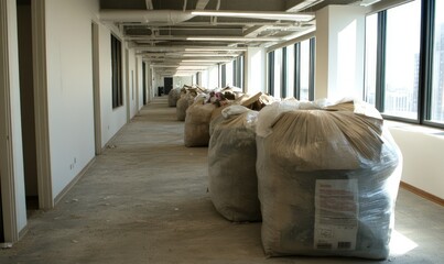Office renovation results in large bags filled with construction waste