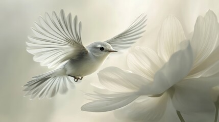 Obraz premium Graceful Bird with Delicate Flower in Soft Light