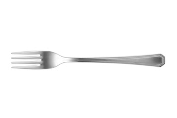Stainless steel fork in top view isolated