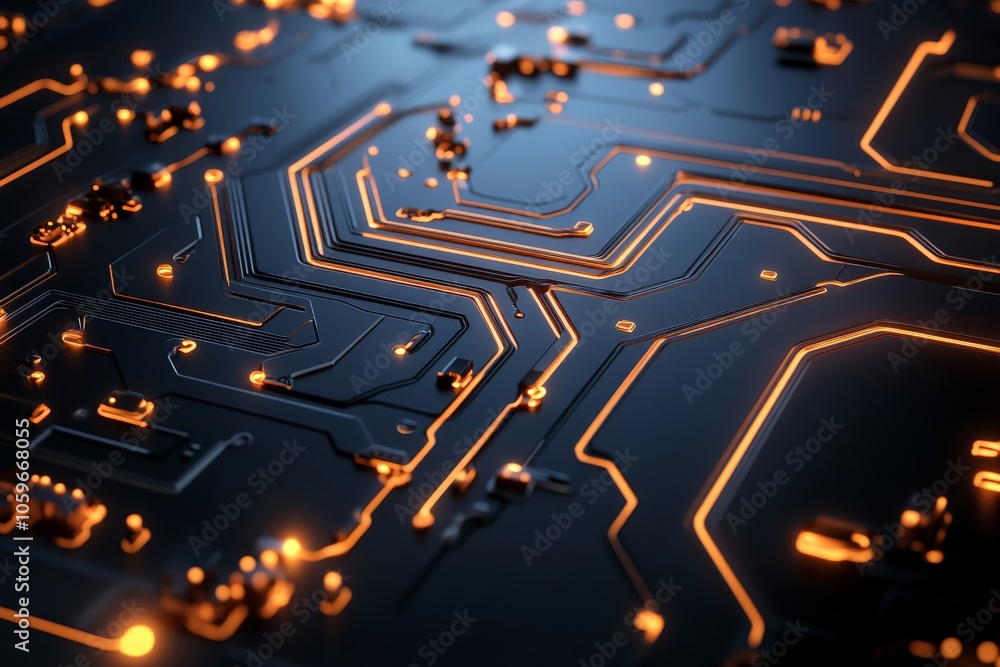 Poster a dynamic, neon-lit pattern illustrating the flow of circuitry, representing the seamless blend of e