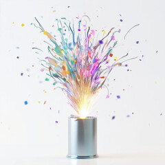 Obraz premium Vibrant explosion of colorful confetti from a silver cylinder