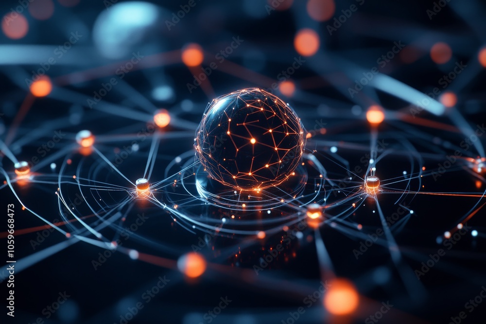 Poster an image of a glowing globe highlighted by interconnected network pathways, symbolizing a vast and i