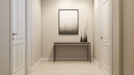 Modern Minimalist Hallway with Artwork and Vases