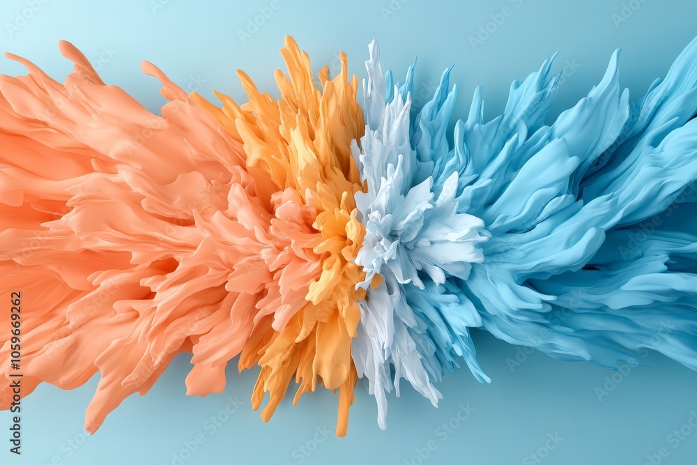 Poster this vibrant image captures a mesmerizing splash of orange and blue hues dynamically merging to crea
