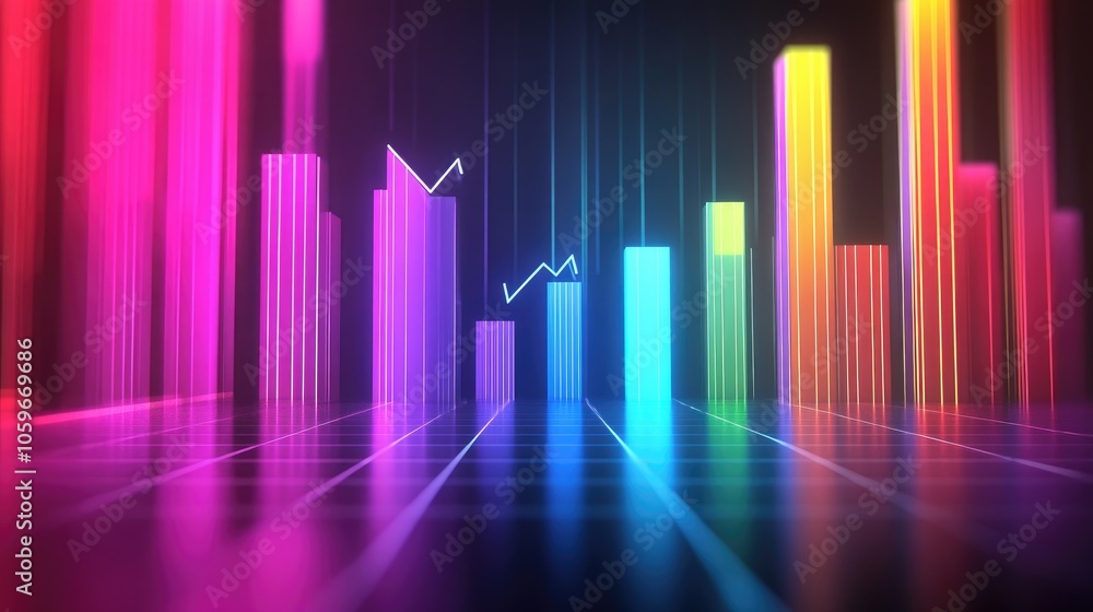 Poster colorful data visualization with neon bars and graphs