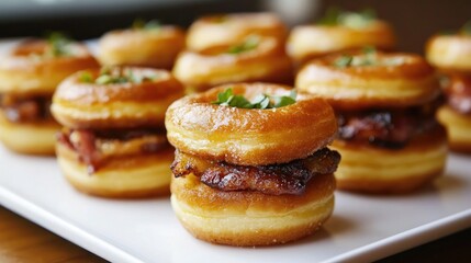 Fototapeta premium Gourmet Donut Sandwich with Bacon and Herbs