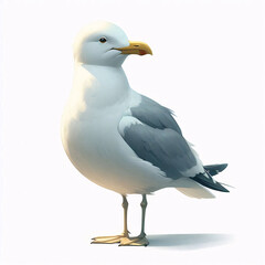 Fototapeta premium A realistic seagull stands tall on a white background, its feathers detailed with precision