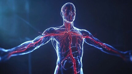 Human Anatomy with Colorful Veins and Arteries Illustration