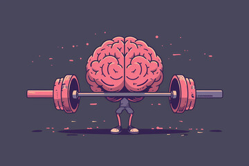 A whimsical illustration of a cartoon brain lifting weights, symbolizing mental strength and fitness. The vibrant colors create a fun atmosphere.