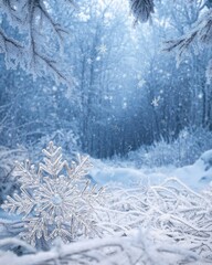 Winter Wonderland: A Close-Up of a Sparkling Snowflake in a Frozen Forest.