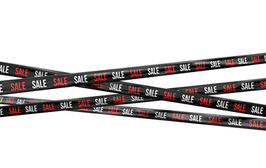 Sale Black and Red Promotional Ribbons and Tapes in 3D Render in transparent background