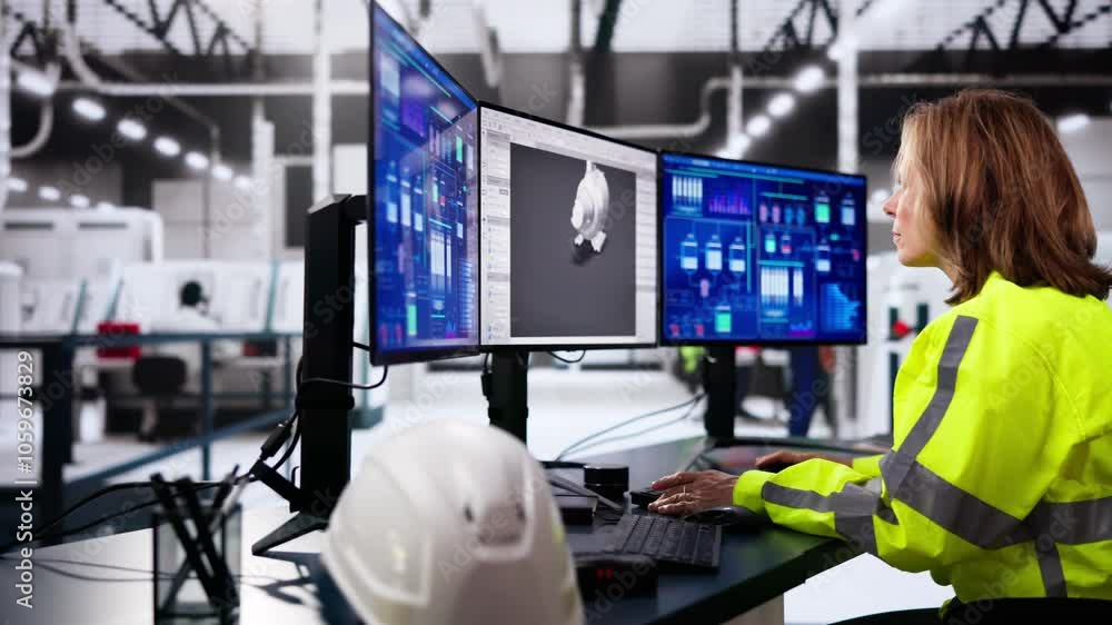 Fototapete engineer doing 3d cad model design on computer