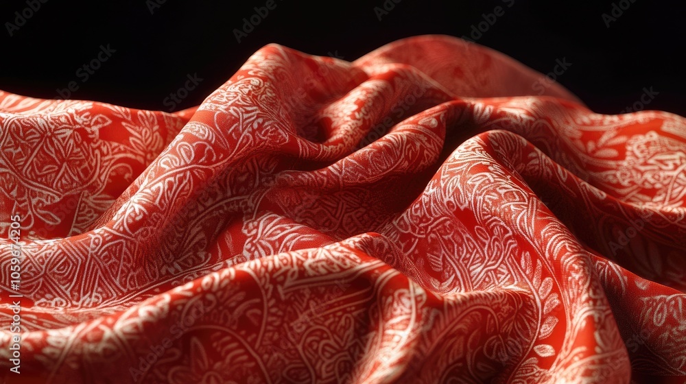 Poster elegant red fabric with intricate patterns