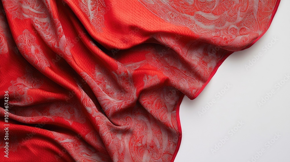 Poster elegant red fabric with intricate design patterns