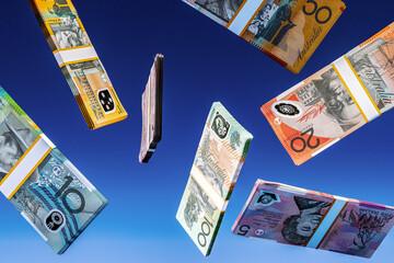 Floating Bundles of Australian Dollar Banknotes