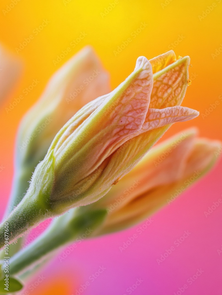 Poster delicate flowers of cabbage or squash tightly budded, displaying detailed petal patterns and vibrant