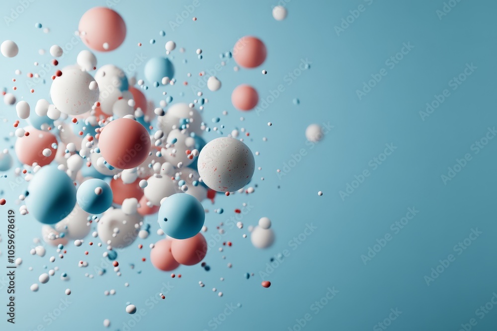 Poster the image showcases an arrangement of colorful spheres that appear to be floating in a serene space,