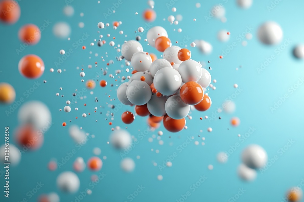 Poster floating spheres of various sizes and colors capture a bold presence, dynamically offering a sense o