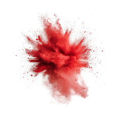 Red powder explosion on transparent background, dynamic abstract art. Creative design and vibrant concept