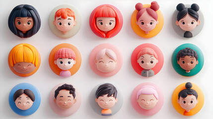 Obraz premium 3D Cartoon Faces in Circles Illustration