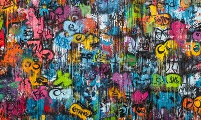 Seamless pattern background of Urban Graffiti Art with colorful tags, and street murals inspired by urban street culture and contemporary art movements, capturing energy and creativity of street art