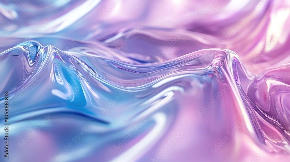 Poster abstract 3d background featuring glossy plastic waves accented with soft unicorn inspired textures