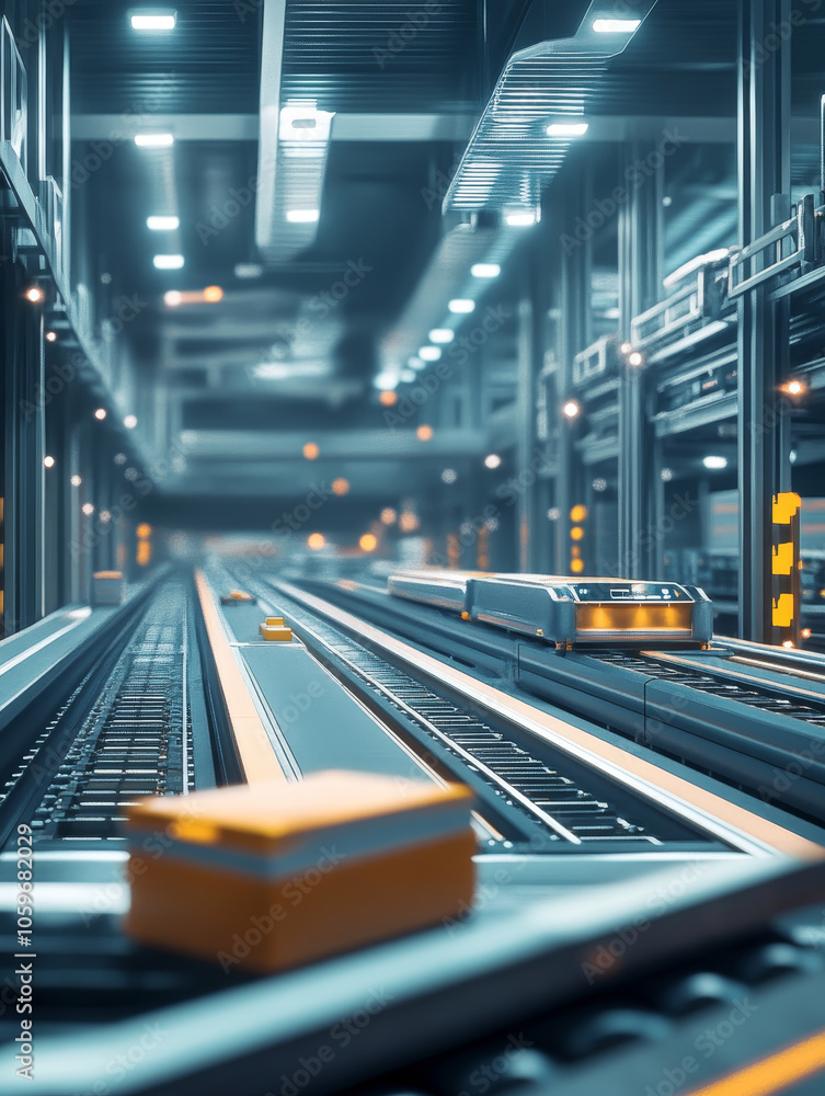 Aufkleber high tech warehouse featuring advanced digital sorting and packing systems, showcasing automated tra