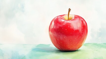 A vibrant red apple placed on green paper against a white backdrop