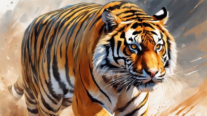 Obraz premium A dynamic illustration of a tiger in motion, showcasing its power and beauty.