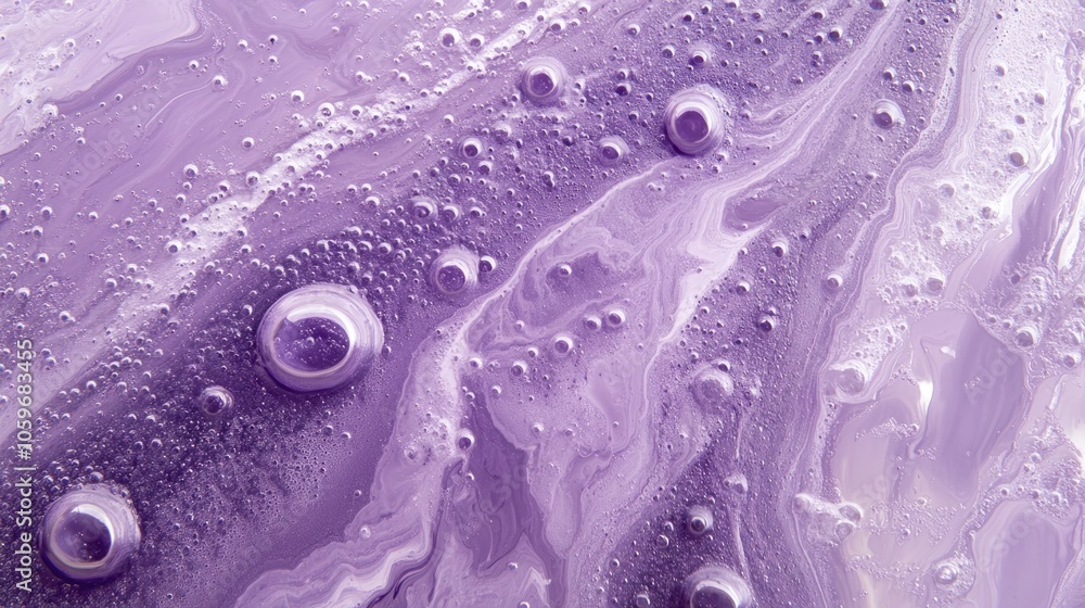 Poster monochromatic violet waves and bubbles create a fluid art effect showcasing a marbled background or 