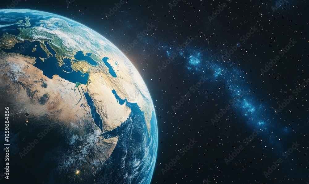 Aufkleber planet earth globe view from space showing realistic earth surface and world map as in outer space p