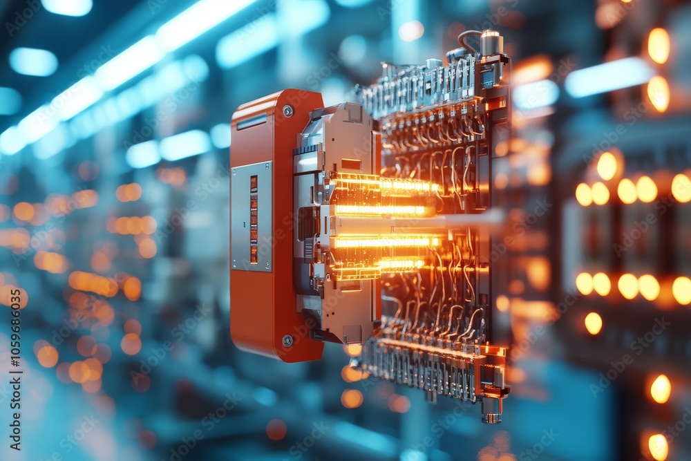 Aufkleber a close-up view of a glowing microchip in an illuminated server room, highlighting technological adv